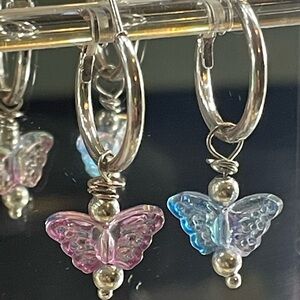Silver Butterfly Hoop Earrings